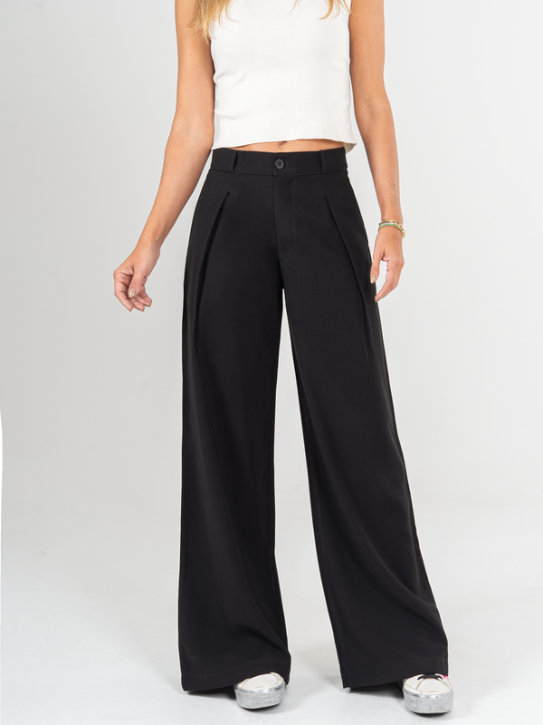 Ref: 0620107 Pantalón palazzo, prenses, tono negro, tejido plano liviano, tiro alto