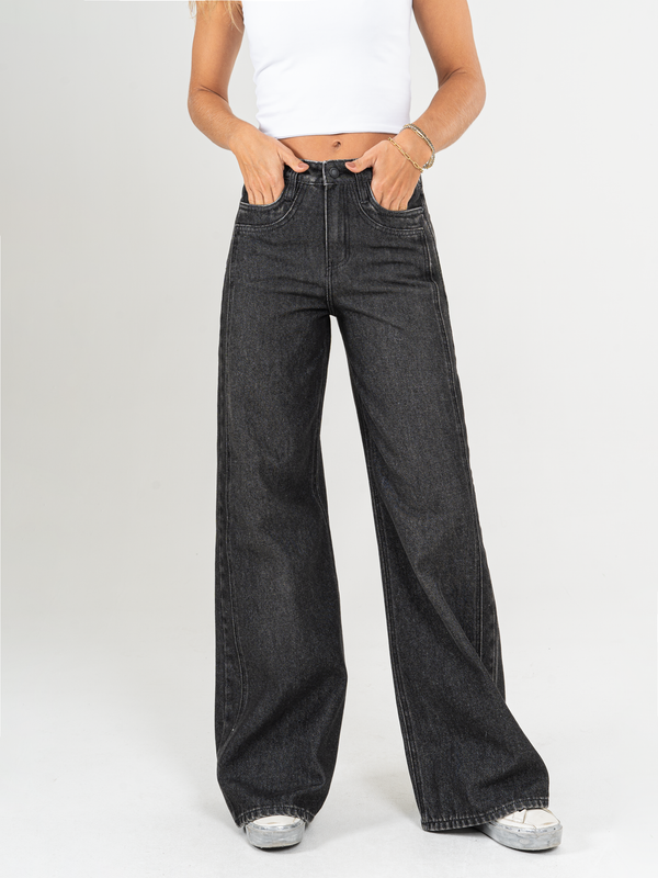 Ref: 065347 Jean palazzo, con cortes, tiro alto, gris oscuro