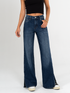 Ref: 065412 Jean semi mom flare, tiro alto, con abertura en ruedo, tono azul oscuro