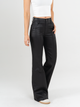 Ref: 065438 Pantalón palazzo, flare stretch, bota ancha, tiro alto, con corte, tono negro, efecto encerado