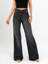 Ref: 065449 Jean mom flare, rígido, tiro alto, detalle en pretina, tono gris oscuro