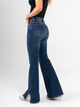 Ref: 065542 Jean semi flare stretch, tiro alto, abertura en costado, tono azul oscuro
