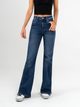 Ref: 065542 Jean semi flare stretch, tiro alto, abertura en costado, tono azul oscuro