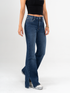 Ref: 065542 Jean semi flare stretch, tiro alto, abertura en costado, tono azul oscuro