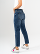 Ref: 065577 Jean Mom fit, slim cropped, stretch, tiro alto, tono azul oscuro