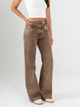 Ref: 065694 Pantalón Mom Flare, rígido, tiro alto, tono cafe, detalle en pretina