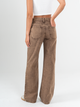 Ref: 065694 Pantalón Mom Flare, rígido, tiro alto, tono cafe, detalle en pretina