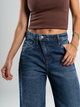 Ref: 065744 Jean palazzo, rígido, detalle en pretina, tiro alto, tono azul oscuro
