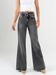 Ref: 065760 Jean palazzo, rígido, tiro alto, detalle en pretina, tono gris medio