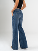 Ref: 065771 Jean Mom Flare, stretch, tiro alto, tono azul oscuro, detalle en pretina