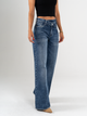 Ref: 065771 Jean Mom Flare, stretch, tiro alto, tono azul oscuro, detalle en pretina