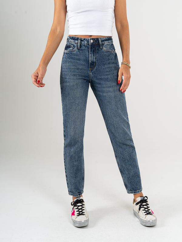 Ref: 065779 Jean Mom fit, rígido, tiro alto, tono azul oscuro