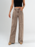 Ref: 065811 Pantalón wide leg, tiro medio, stretch, tono café