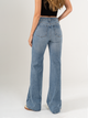 Ref: 065826 Jean mom Flare, rígido, tiro alto, tono azul medio
