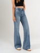 Ref: 065826 Jean mom Flare, rígido, tiro alto, tono azul medio