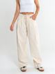 Ref: 069652 Pantalón barrel, rígido, cropped, tiro medio, tono beige