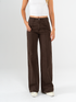Ref: 069666 Pantalón mom flare, rígido, tiro alto, detalle en pretina, costura en pierna, tono café