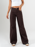 Ref: 069747 Pantalón wide leg, tiro medio, con cortes, rígido, tono café
