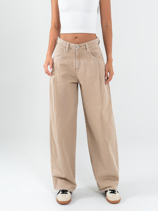 Ref: 069784 Pantalón wide leg, rígido, tiro alto, diseño cinco bolsillos, tono caqui