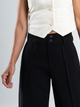 Ref: 069823 Pantalón palazzo, detalle delantero, tejido plano liviano, tiro alto, tono negro