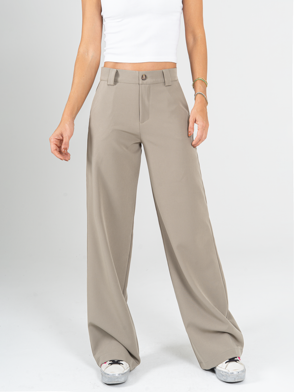 Ref: 069976 Pantalón straight leg, sin prenses, tejido plano liviano, tiro alto, stretch, tono verde