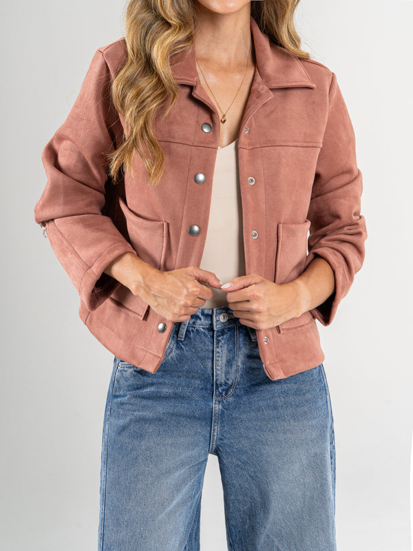 Ref: 0610548 Chaqueta efecto piel, cuello con solapa, tono terracota