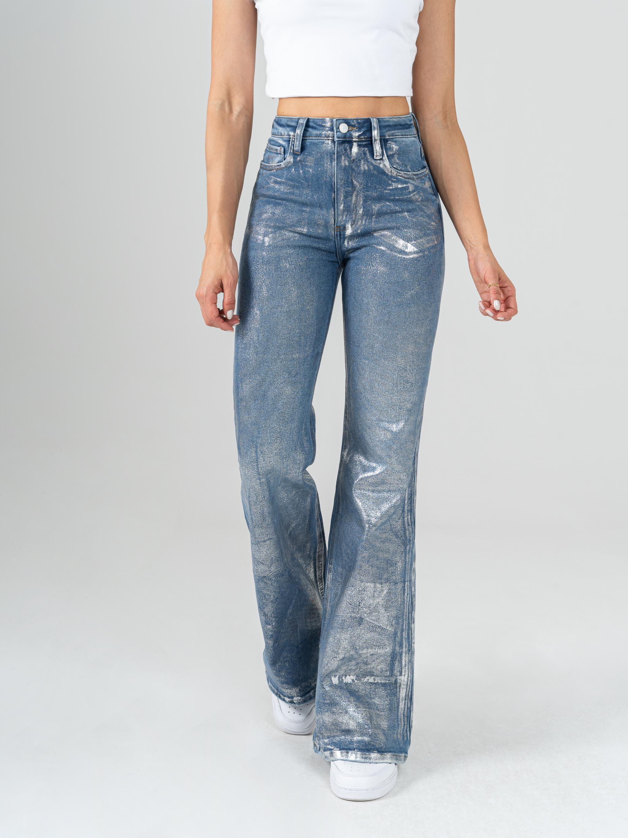 Jeans tiro discount alto bota ancha