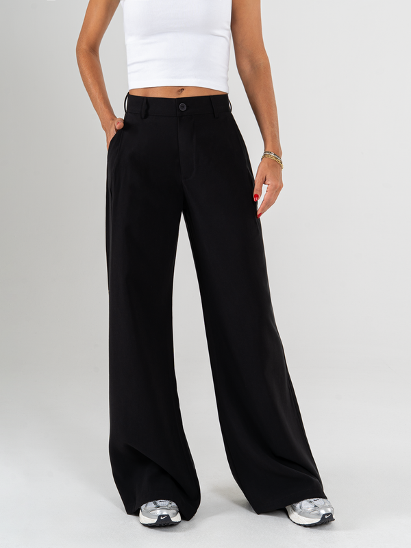 Ref: 0620092 Pantalón palazzo, prenses, tono negro, tejido plano liviano, tiro alto