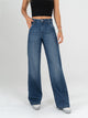 Ref: 064931 Jean Mom Flare, rígido, cortes en pierna, tiro alto, tono azul medio oscuro